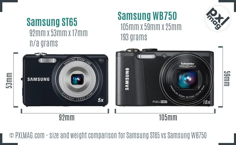 Samsung ST65 vs Samsung WB750 size comparison