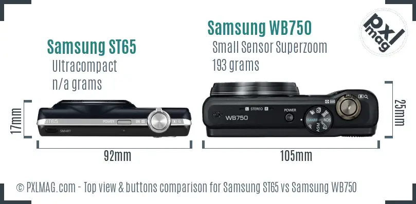 Samsung ST65 vs Samsung WB750 top view buttons comparison