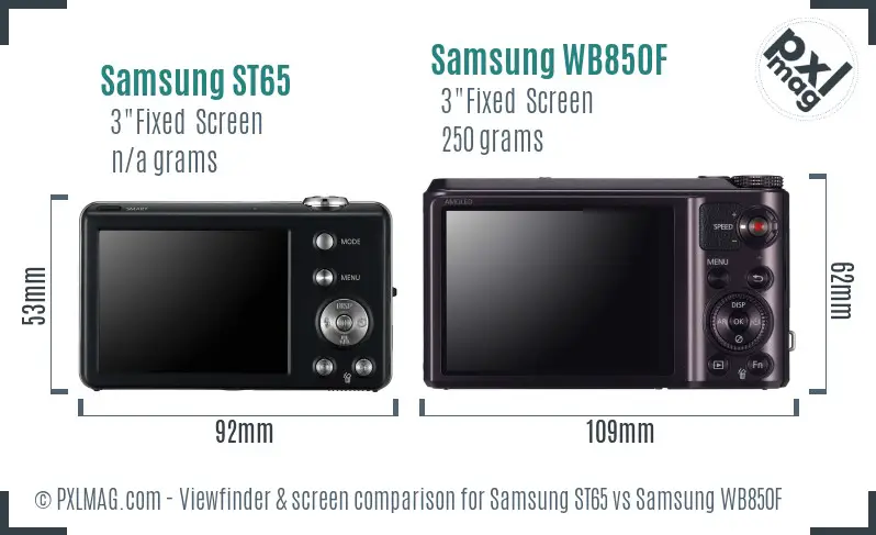 Samsung ST65 vs Samsung WB850F Screen and Viewfinder comparison