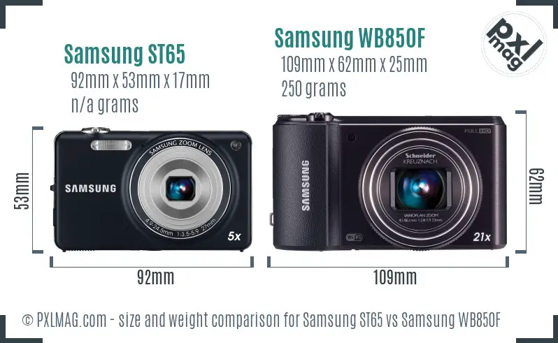 Samsung ST65 vs Samsung WB850F size comparison