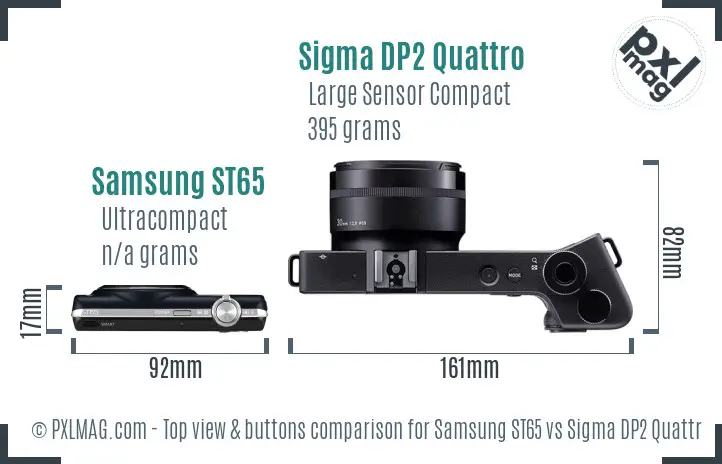 Samsung ST65 vs Sigma DP2 Quattro top view buttons comparison Samsung ST65 vs Sigma DP2 Quattro top view buttons comparison