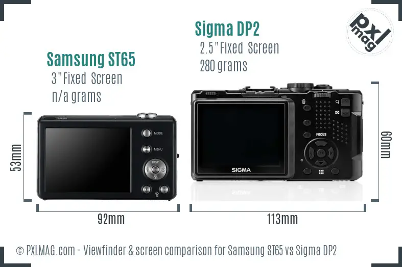 Samsung ST65 vs Sigma DP2 Screen and Viewfinder comparison