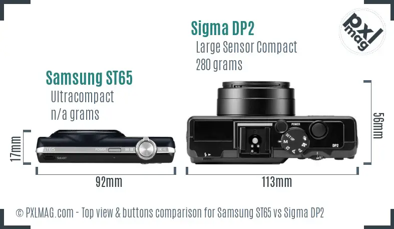 Samsung ST65 vs Sigma DP2 top view buttons comparison