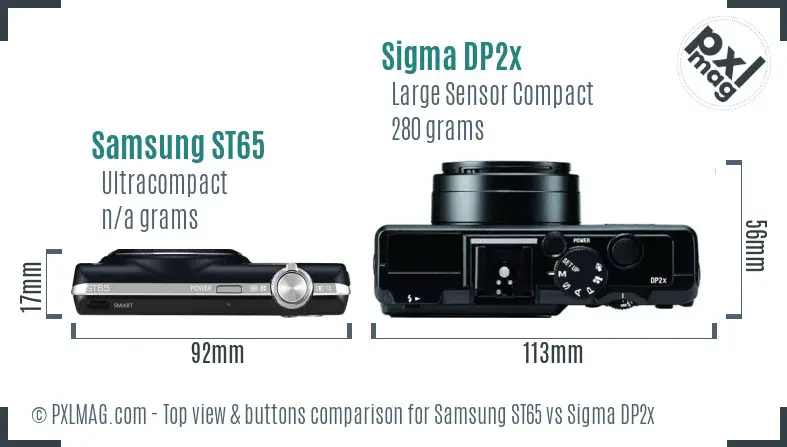 Samsung ST65 vs Sigma DP2x top view buttons comparison
