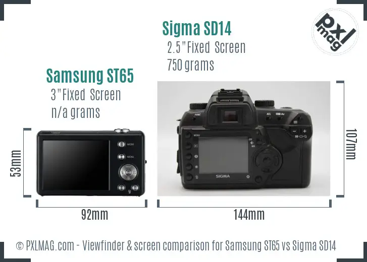 Samsung ST65 vs Sigma SD14 Screen and Viewfinder comparison