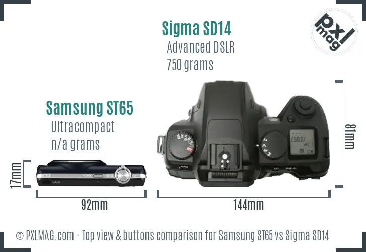 Samsung ST65 vs Sigma SD14 top view buttons comparison
