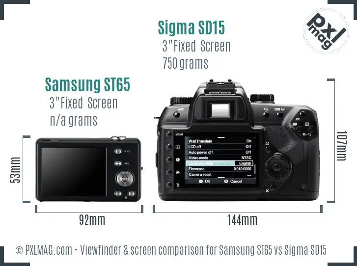 Samsung ST65 vs Sigma SD15 Screen and Viewfinder comparison