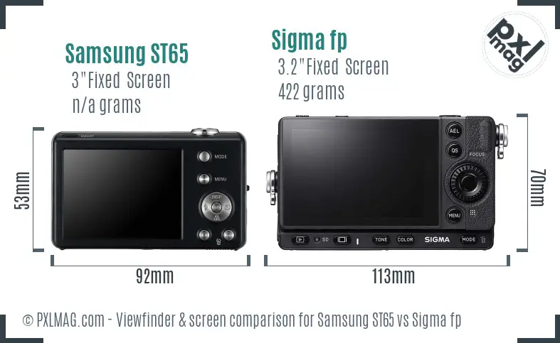 Samsung ST65 vs Sigma fp Screen and Viewfinder comparison