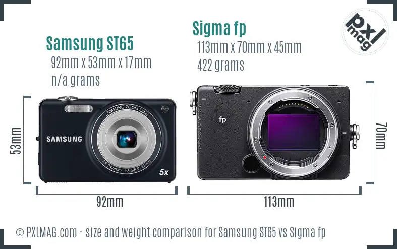Samsung ST65 vs Sigma fp size comparison