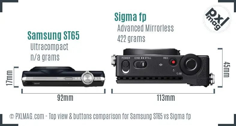 Samsung ST65 vs Sigma fp top view buttons comparison