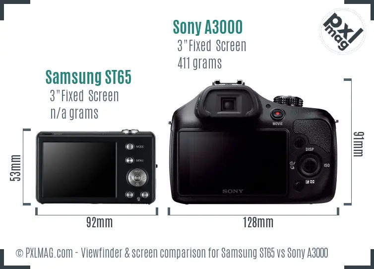 Samsung ST65 vs Sony A3000 Screen and Viewfinder comparison