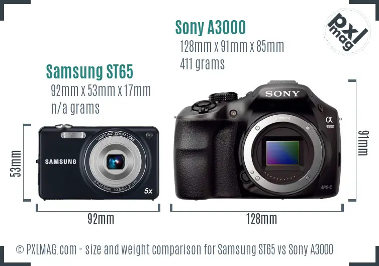 Samsung ST65 vs Sony A3000 size comparison