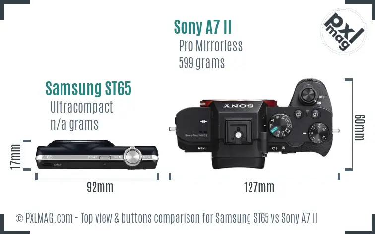 Samsung ST65 vs Sony A7 II top view buttons comparison