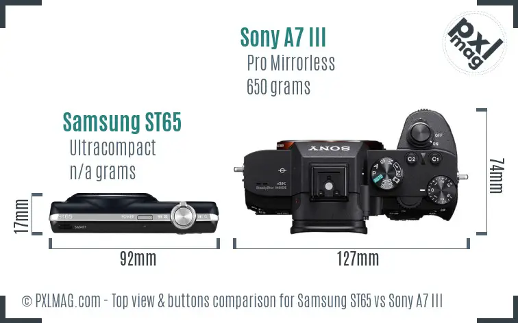Samsung ST65 vs Sony A7 III top view buttons comparison