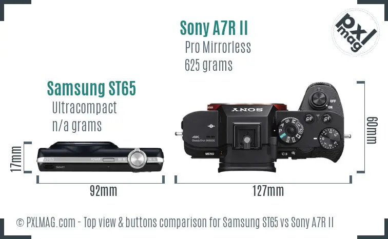 Samsung ST65 vs Sony A7R II top view buttons comparison