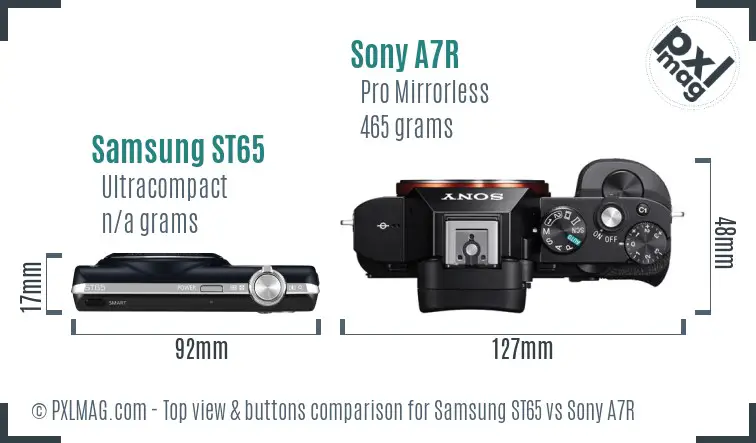 Samsung ST65 vs Sony A7R top view buttons comparison