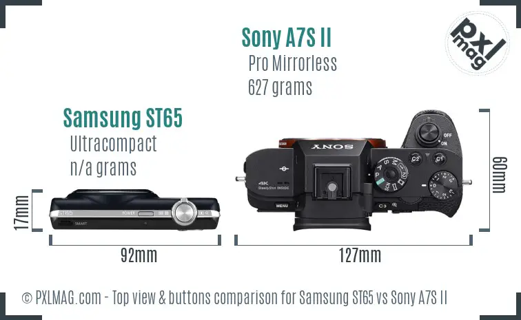Samsung ST65 vs Sony A7S II top view buttons comparison