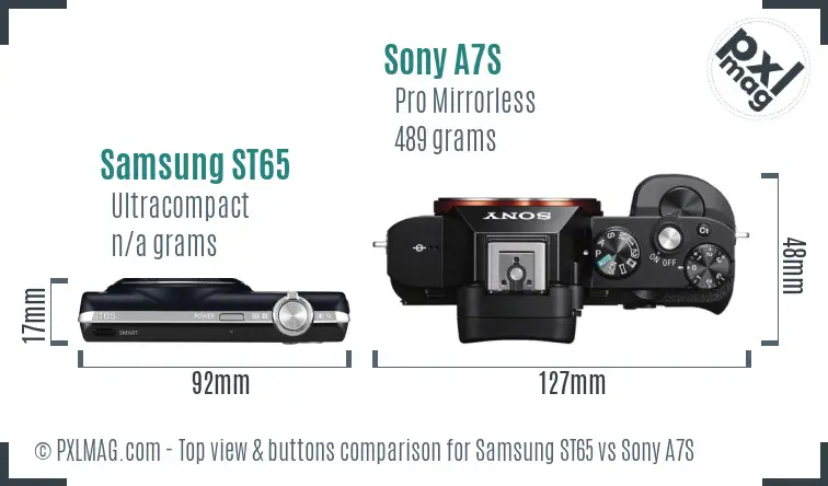 Samsung ST65 vs Sony A7S top view buttons comparison