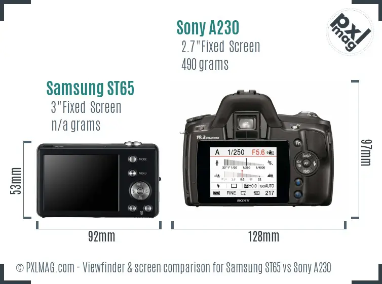 Samsung ST65 vs Sony A230 Screen and Viewfinder comparison