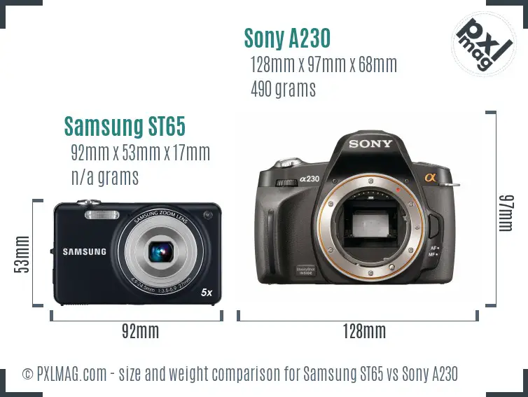 Samsung ST65 vs Sony A230 size comparison