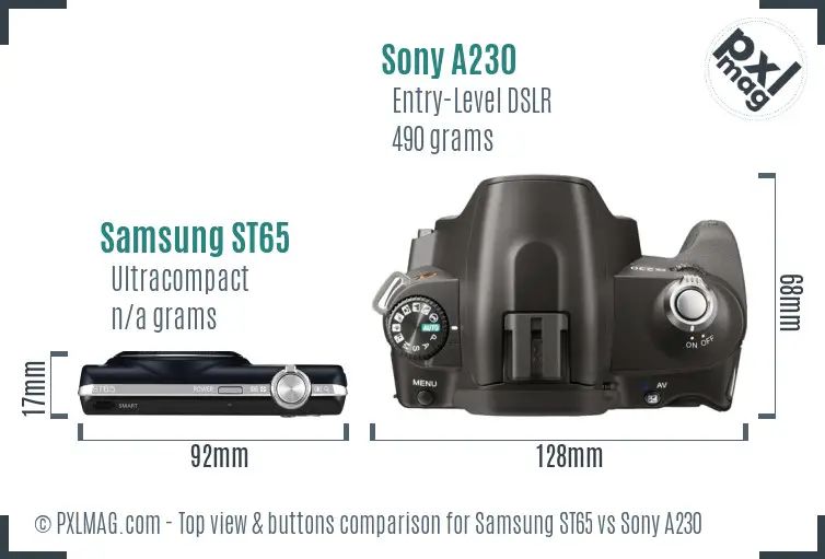 Samsung ST65 vs Sony A230 top view buttons comparison