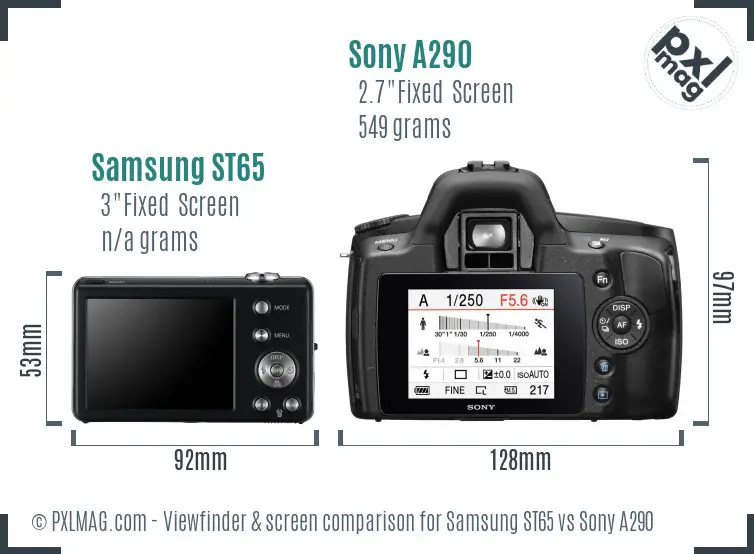 Samsung ST65 vs Sony A290 Screen and Viewfinder comparison