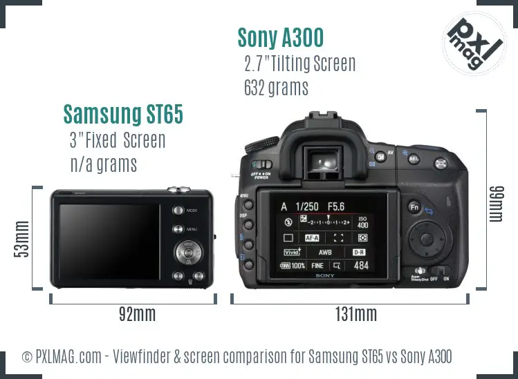 Samsung ST65 vs Sony A300 Screen and Viewfinder comparison