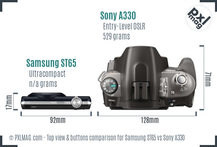 Samsung ST65 vs Sony A330 top view buttons comparison