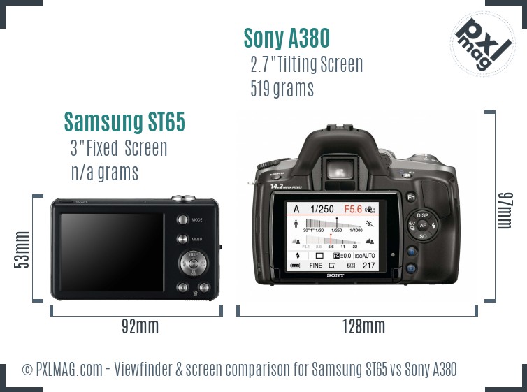 Samsung ST65 vs Sony A380 Screen and Viewfinder comparison
