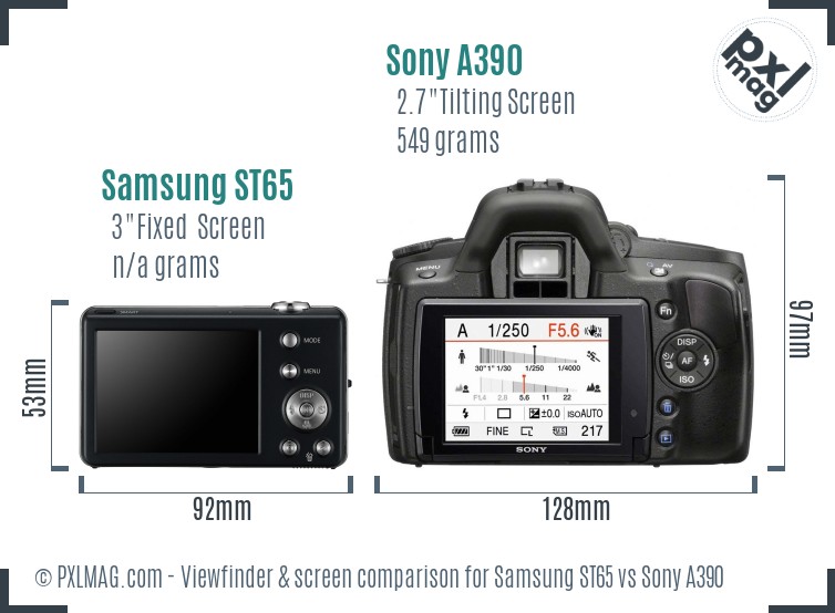 Samsung ST65 vs Sony A390 Screen and Viewfinder comparison