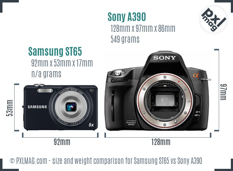 Samsung ST65 vs Sony A390 size comparison