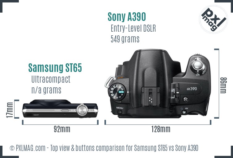 Samsung ST65 vs Sony A390 top view buttons comparison