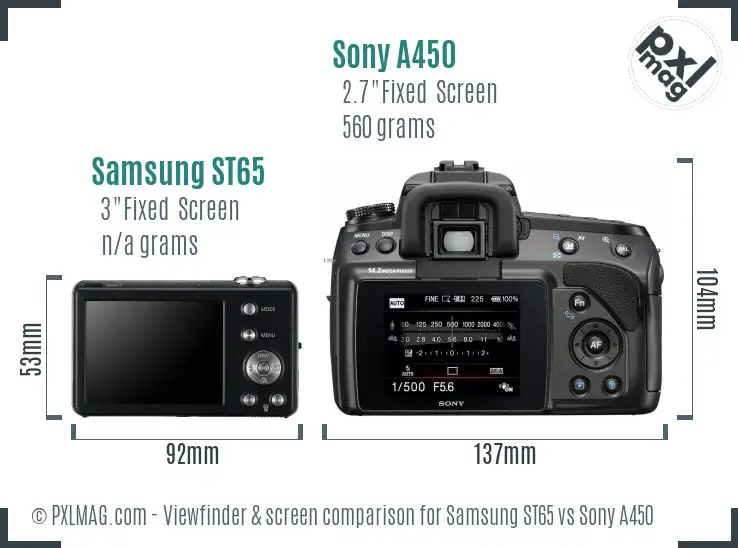 Samsung ST65 vs Sony A450 Screen and Viewfinder comparison