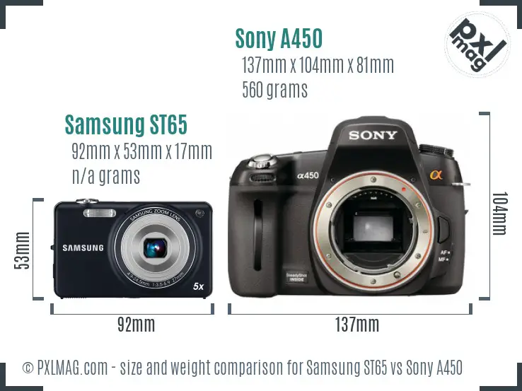 Samsung ST65 vs Sony A450 size comparison