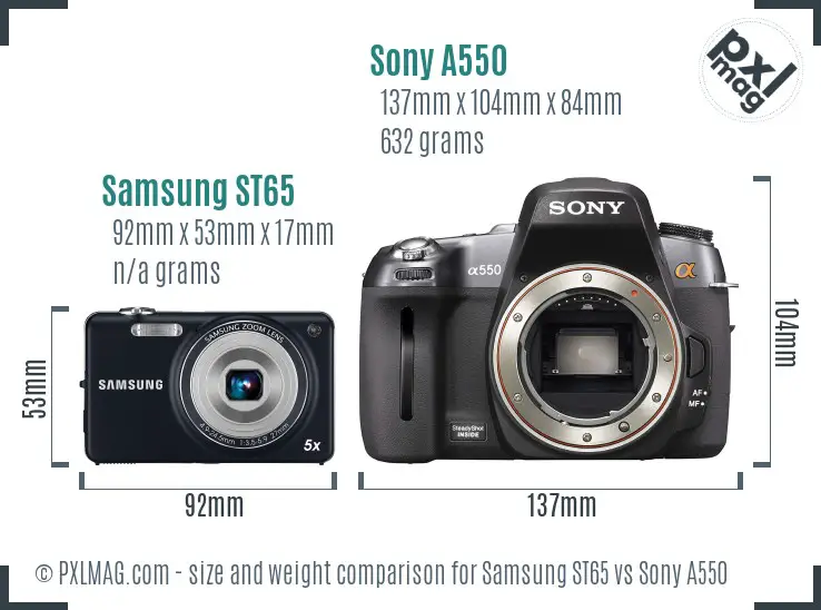 Samsung ST65 vs Sony A550 size comparison