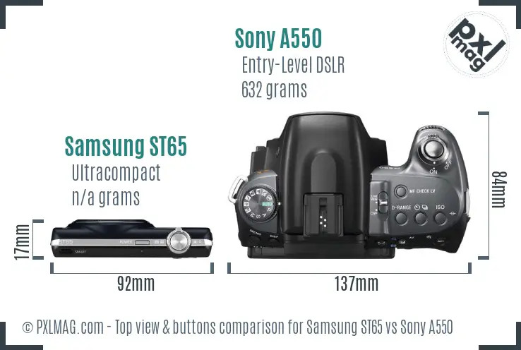 Samsung ST65 vs Sony A550 top view buttons comparison