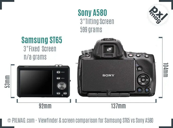 Samsung ST65 vs Sony A580 Screen and Viewfinder comparison