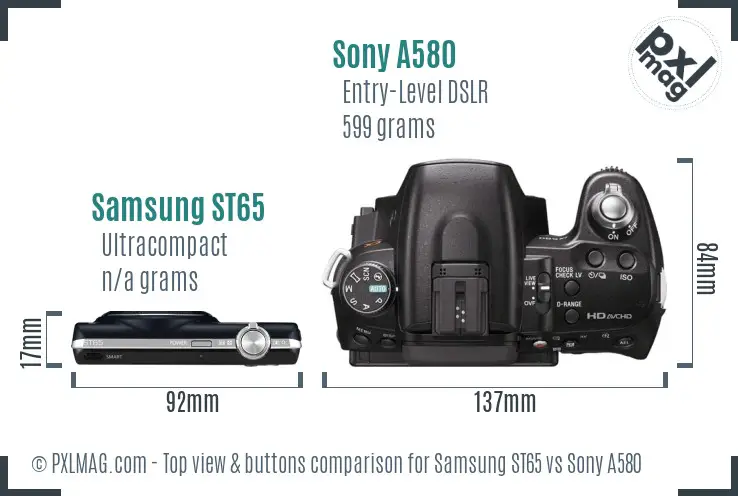 Samsung ST65 vs Sony A580 top view buttons comparison