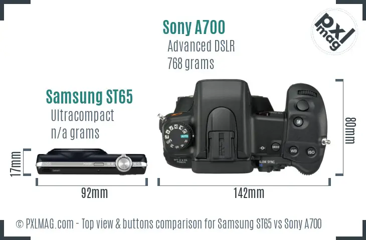 Samsung ST65 vs Sony A700 top view buttons comparison
