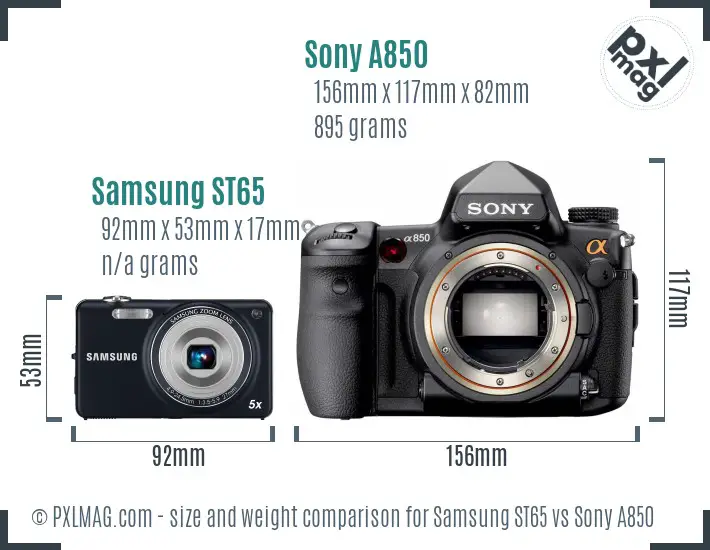 Samsung ST65 vs Sony A850 size comparison