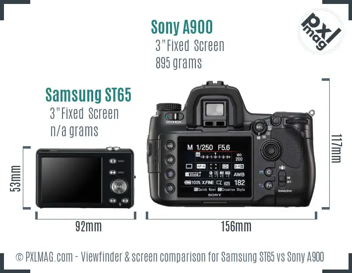 Samsung ST65 vs Sony A900 Screen and Viewfinder comparison