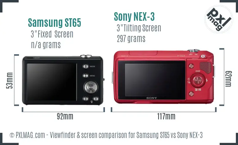 Samsung ST65 vs Sony NEX-3 Screen and Viewfinder comparison Samsung ST65 vs Sony NEX-3 Screen and Viewfinder comparison
