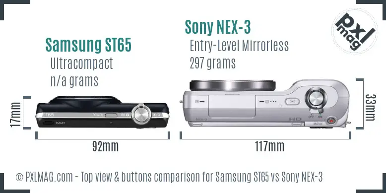 Samsung ST65 vs Sony NEX-3 top view buttons comparison Samsung ST65 vs Sony NEX-3 top view buttons comparison