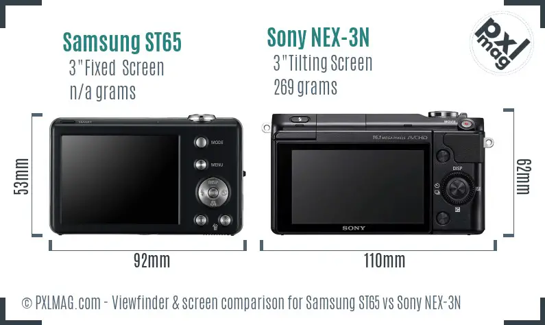 Samsung ST65 vs Sony NEX-3N Screen and Viewfinder comparison