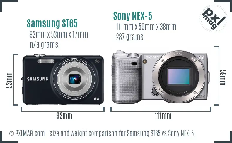 Samsung ST65 vs Sony NEX-5 size comparison Samsung ST65 vs Sony NEX-5 size comparison