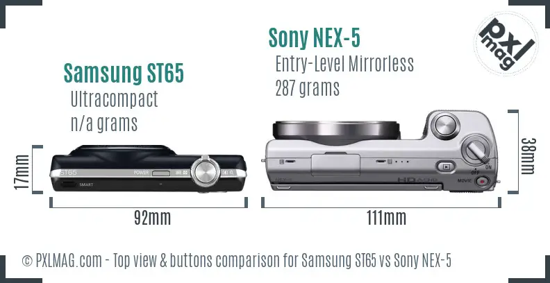 Samsung ST65 vs Sony NEX-5 top view buttons comparison Samsung ST65 vs Sony NEX-5 top view buttons comparison