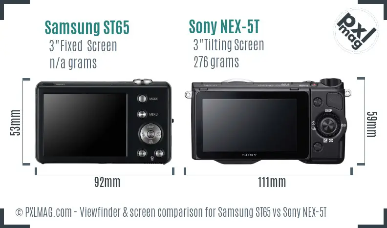 Samsung ST65 vs Sony NEX-5T Screen and Viewfinder comparison