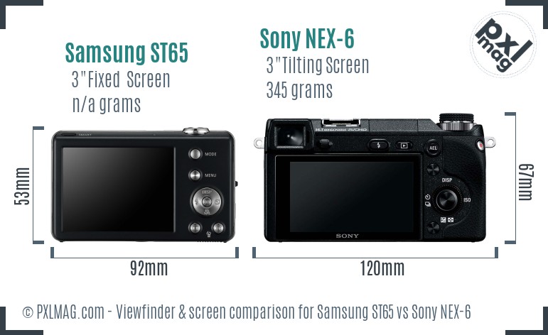 Samsung ST65 vs Sony NEX-6 Screen and Viewfinder comparison