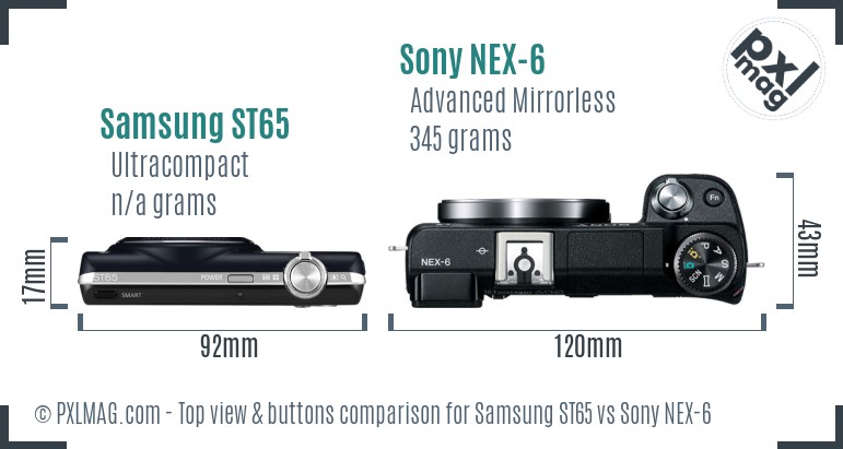Samsung ST65 vs Sony NEX-6 top view buttons comparison
