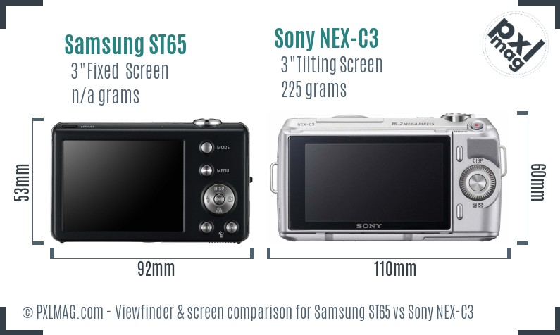Samsung ST65 vs Sony NEX-C3 Screen and Viewfinder comparison